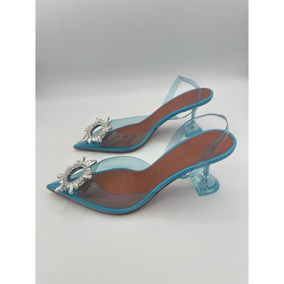 Amina Muaddi Begum Glass Sling 70 Transparent Pvc  Sky Blue Size 39 - Picture 2 of 14